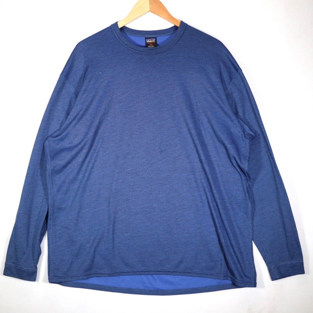 Patagonia Capilene Shirt Mens XXL Blue Striped Long Sleeve Base Layer Hiking